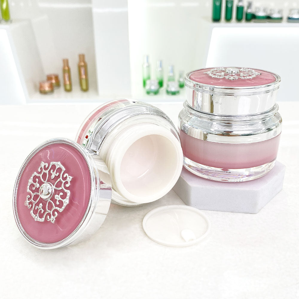 Acrylic Cosmetic Bottle & Jar Set Silver Cap 15ml–100ml | Custom OEM