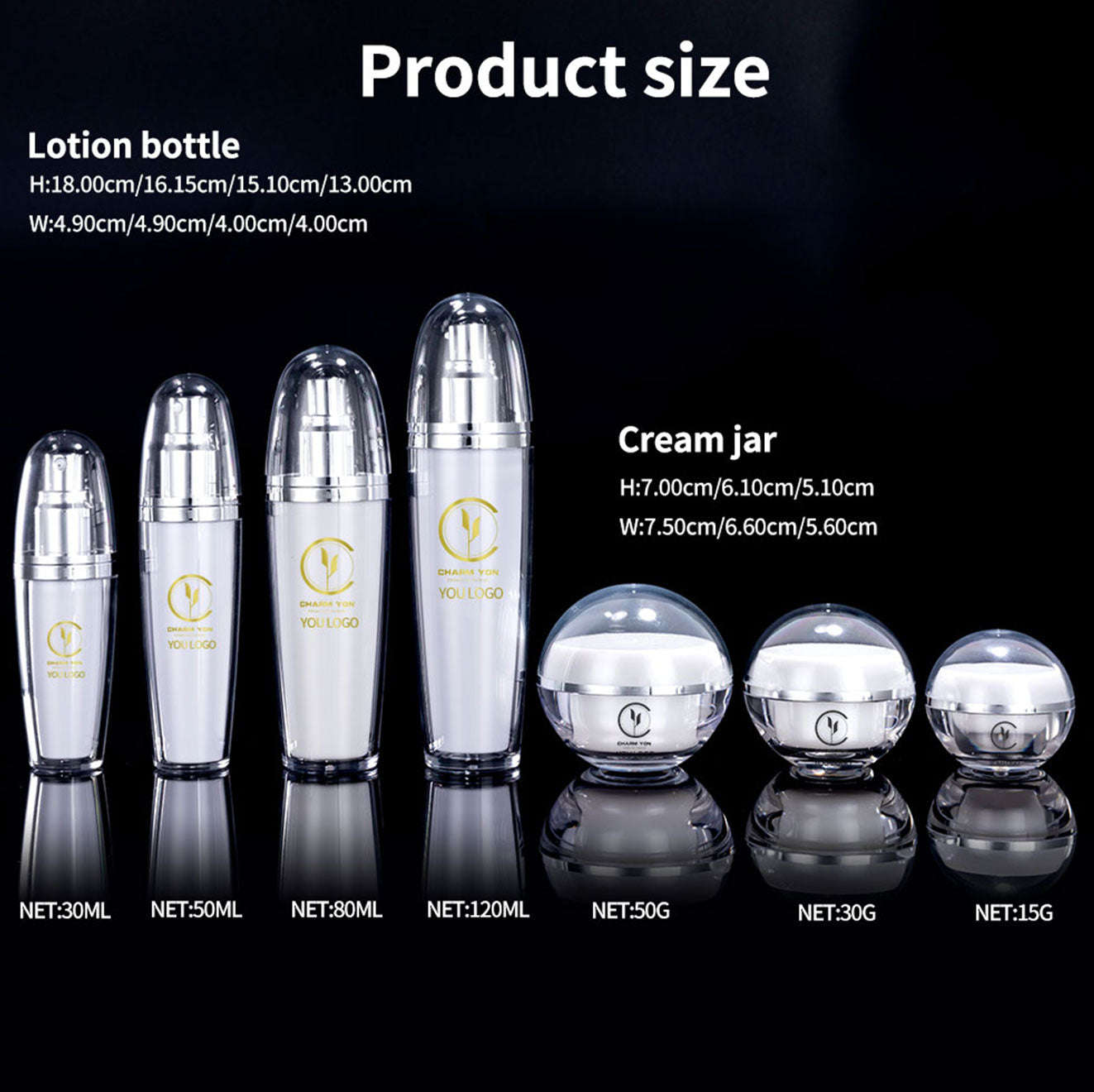 Acrylic Cosmetic Packaging Set Transparent Lid 15g–120ml | Custom OEM