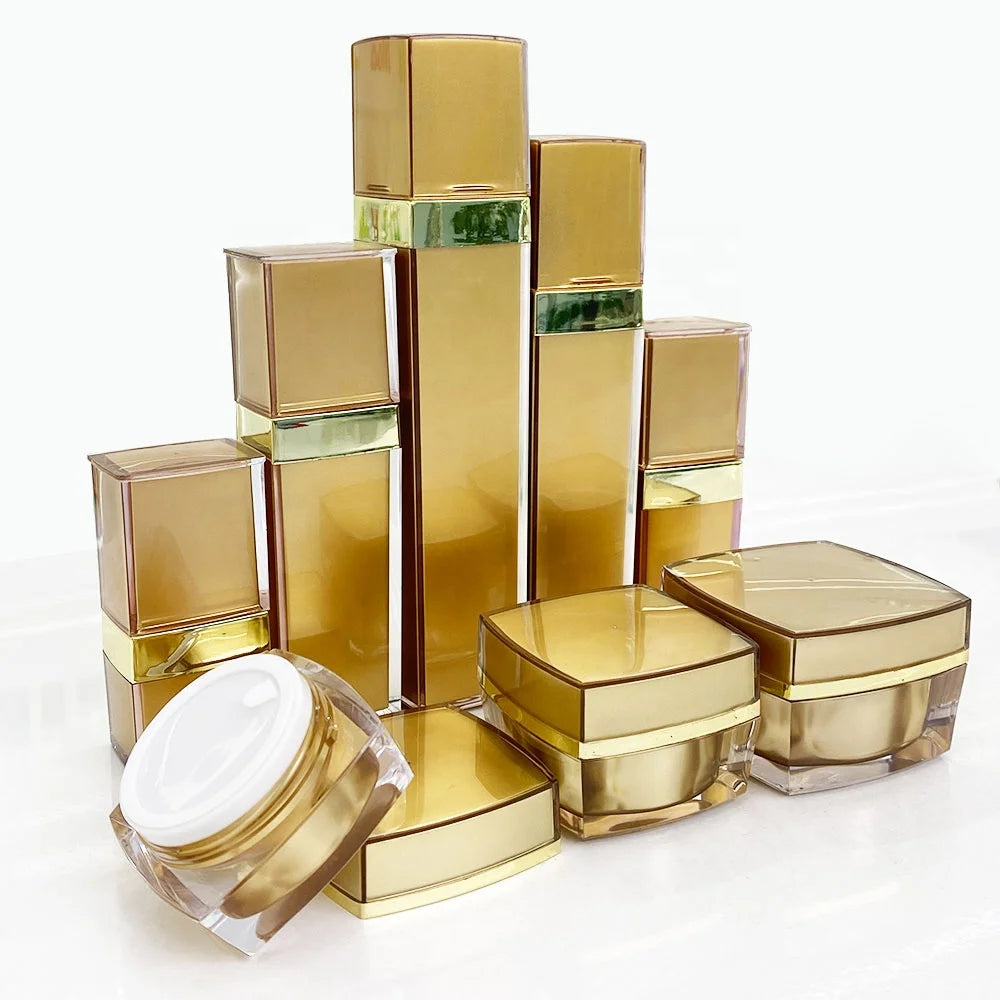 Acrylic Square Gold Cosmetic Cream Jar 15g 20g 30g 50g | Custom OEM