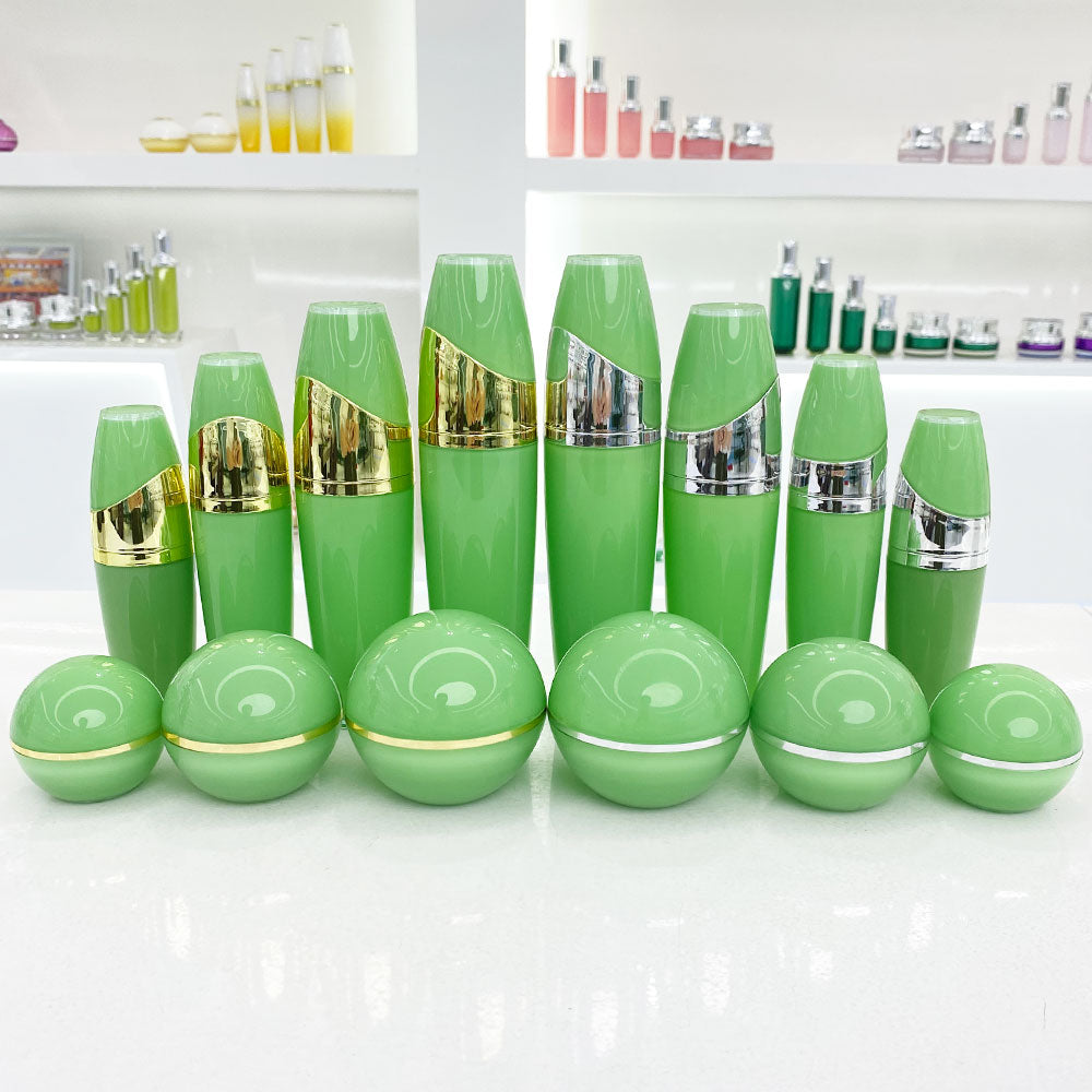 Acrylic Skincare Bottle & Jar Set Gold Lid 15g–120ml | Custom OEM