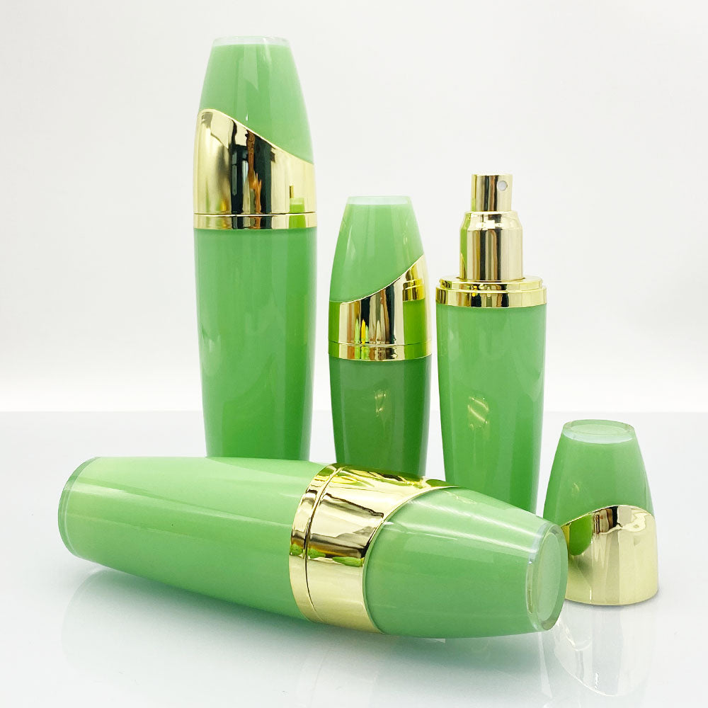 Acrylic Skincare Bottle & Jar Set Gold Lid 15g–120ml | Custom OEM