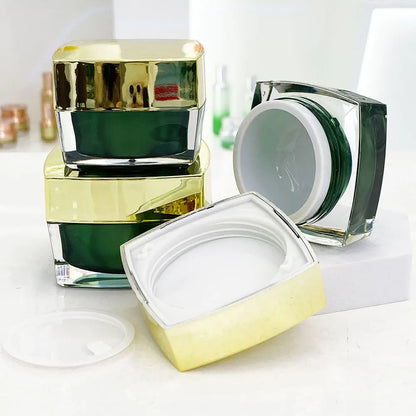 Acrylic Square Cosmetic Jar Gold Lid 50g | Custom OEM