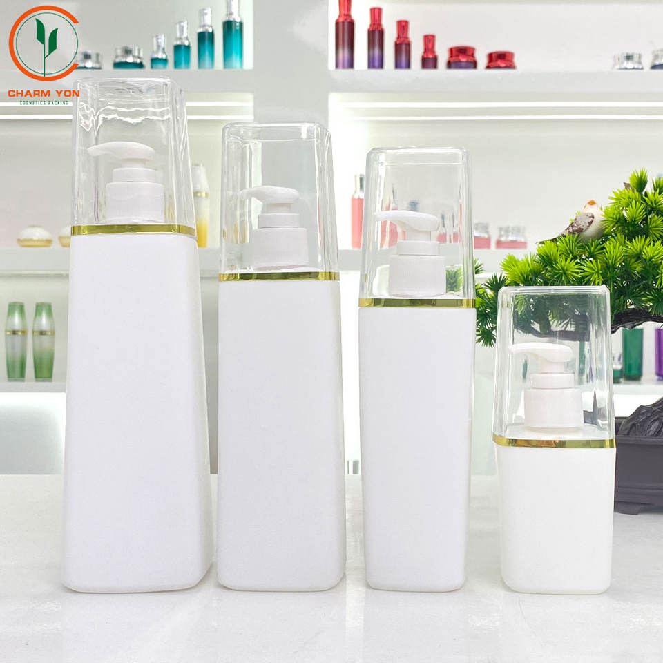 PP Square Lotion Pump Bottle Gold Edge 60ml–500ml | Custom OEM
