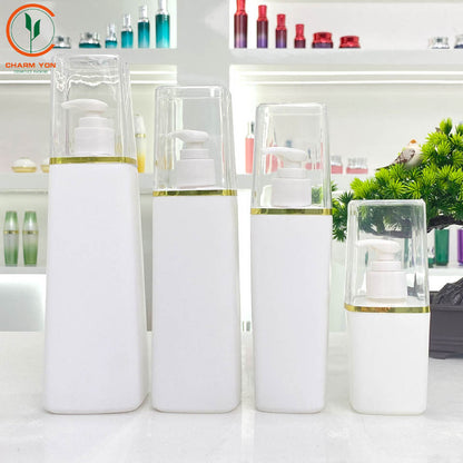 PP Square Lotion Pump Bottle Gold Edge 60ml–500ml | Custom OEM