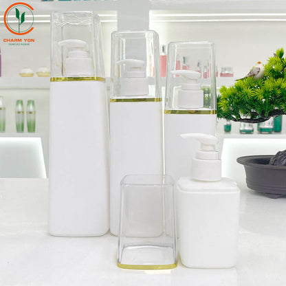 PP Square Lotion Pump Bottle Gold Edge 60ml–500ml | Custom OEM
