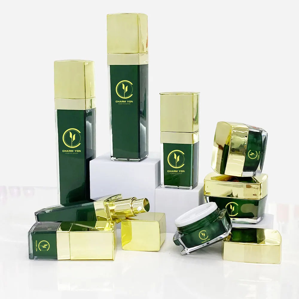 Acrylic Square Cosmetic Jar Gold Lid 50g | Custom OEM