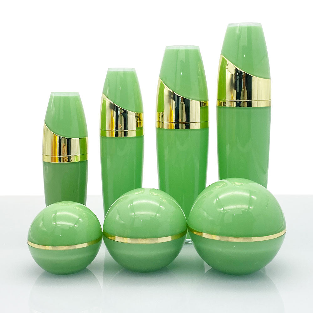 Acrylic Skincare Bottle & Jar Set Gold Lid 15g–120ml | Custom OEM