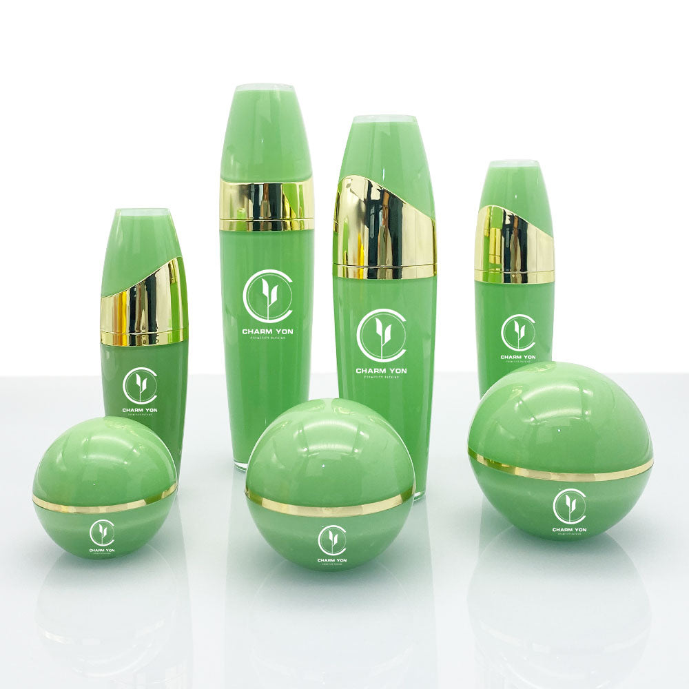 Acrylic Skincare Bottle & Jar Set Gold Lid 15g–120ml | Custom OEM