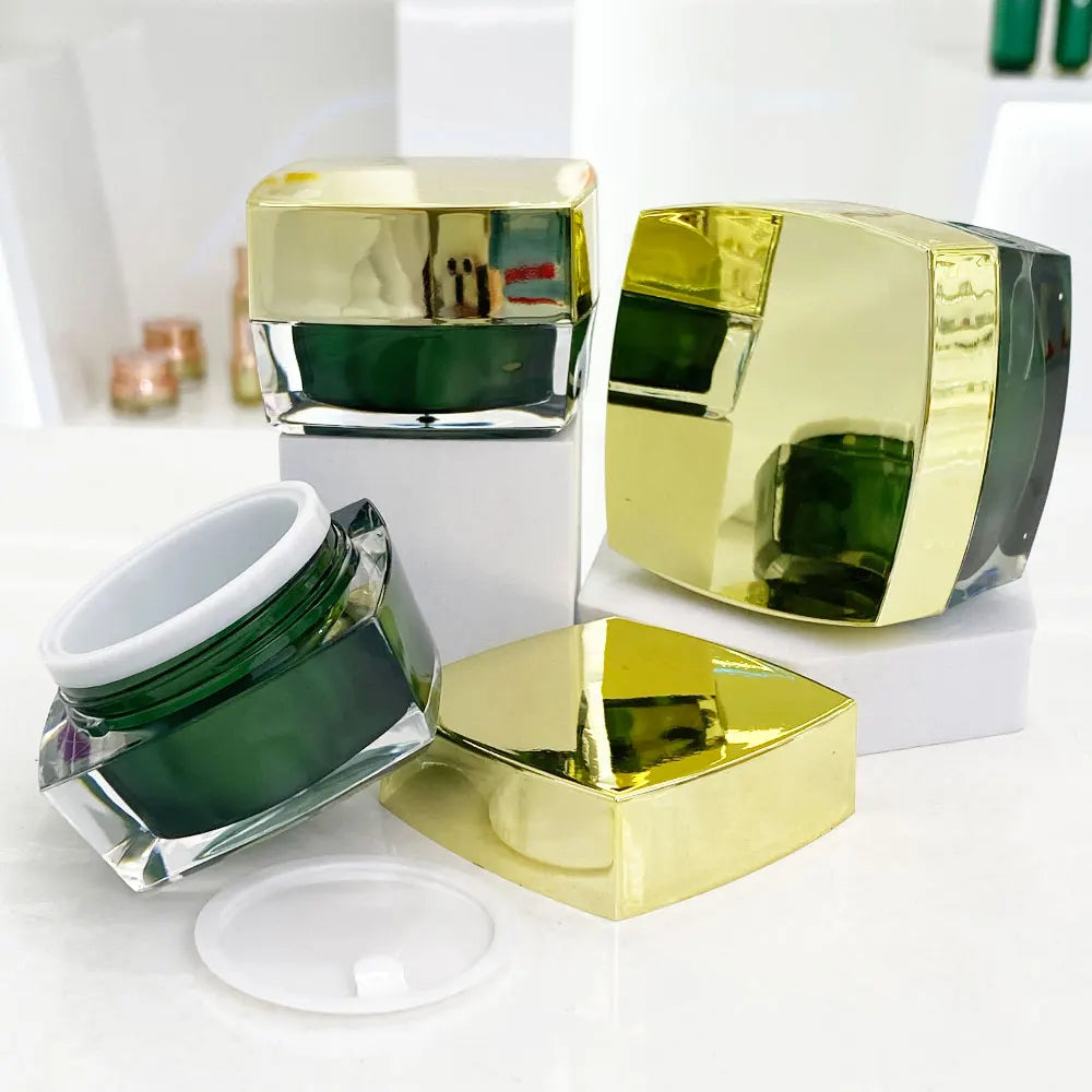 Acrylic Square Cosmetic Jar Gold Lid 50g | Custom OEM