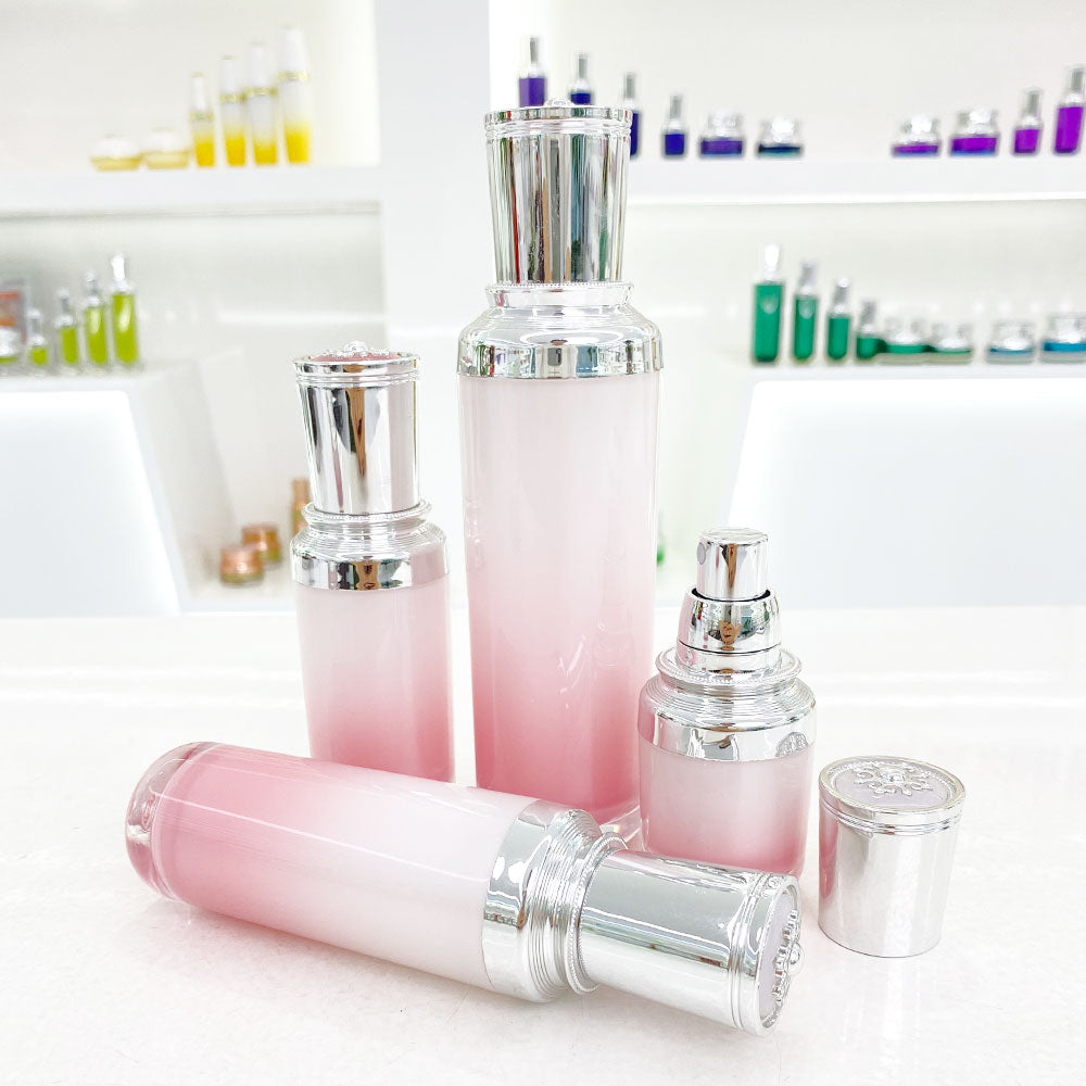 Acrylic Cosmetic Bottle & Jar Set Silver Cap 15ml–100ml | Custom OEM