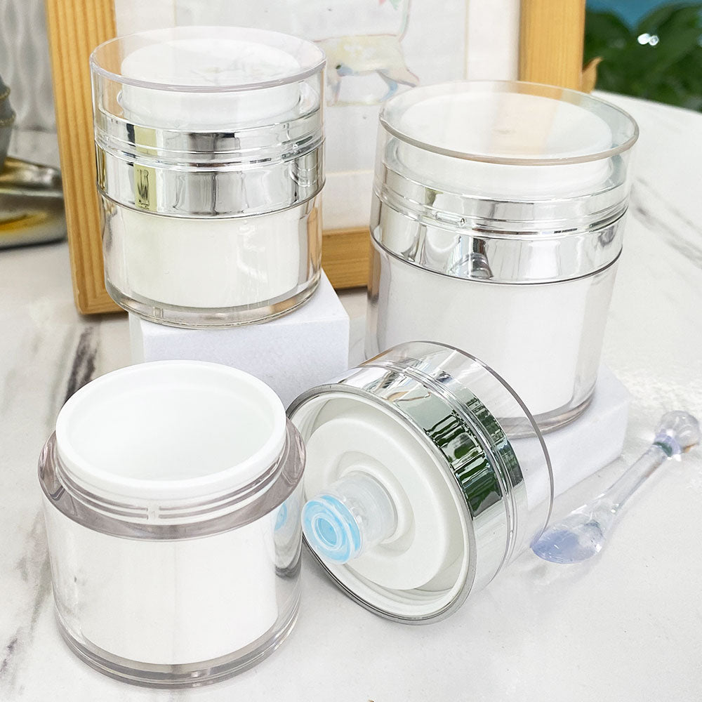 Acrylic Airless Pump Bottle Double Layer Silver 15g–50g | Custom OEM