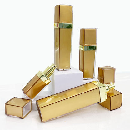 Acrylic Gold Square Cosmetic Bottle & Jar Set | Custom OEM