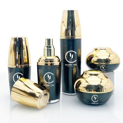 Acrylic Glossy Gold Lid Cosmetic Bottle | Custom OEM