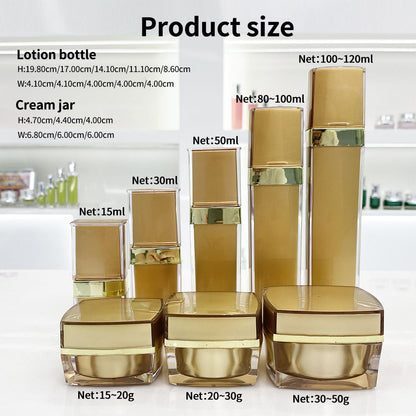 Acrylic Gold Square Cosmetic Bottle & Jar Set | Custom OEM