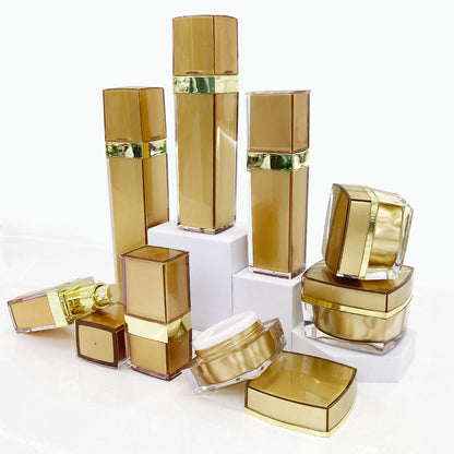 Acrylic Gold Square Cosmetic Bottle & Jar Set | Custom OEM