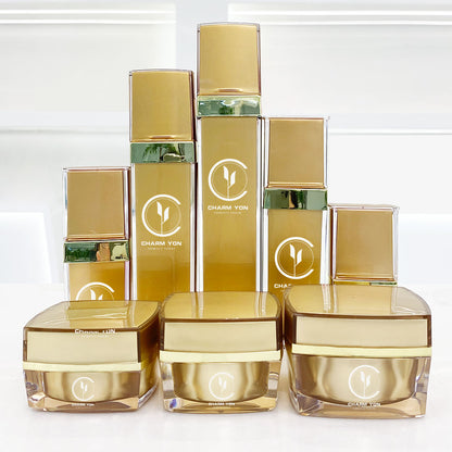 Acrylic Gold Square Cosmetic Bottle & Jar Set | Custom OEM